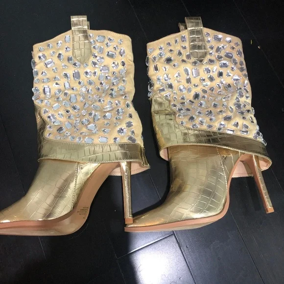 Gold and Rhinestone Boots 8.5 - Picture 1 of 5